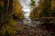 Autumn Stream Flowing Into Lake Superior
