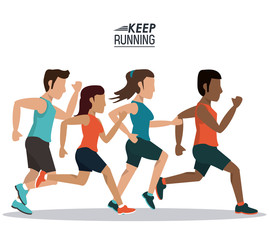 Sticker - white background of poster keep running with set of athletes