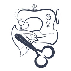 Wall Mural - Sewing machine and scissors silhouette