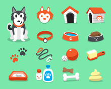 Cartoon Siberian Husky Dog And Accessories Set