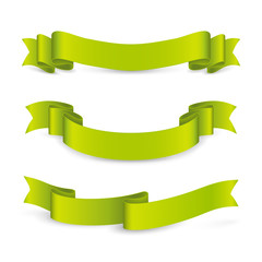 Wall Mural - Set of curved green ribbons. Vector realistic elements for banners and promotional flyers. Isolated from the background.