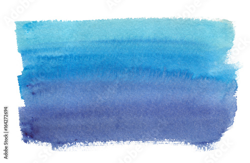 Fotografia, Obraz Turquoise blue to dark navy blue gradient painted in watercolor on clean white b