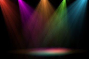 Wall Mural - abstract of empty stage with colorful spotlights or several bright projectors for scene lighting eff