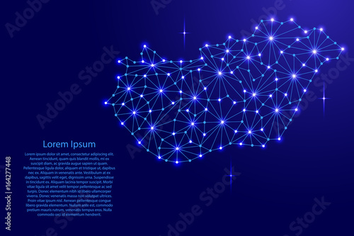 Cuadros en Lienzo Hungary map of polygonal mosaic lines network, rays and space stars of vector illustration
