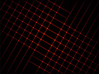 Dark background with red crossed rays. Laser square grid