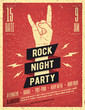 Rock Night Party Poster. Vintage Styled Vector Illustration.