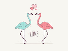 Flamingo Couple In Love. 