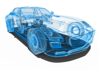 Wall Mural - Wire frame car  / 3D render image representing an car in wire frame 