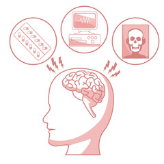 Wall Mural - white background with red color sections of silhouette profile human head with brain and elements health