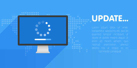System software update and upgrade concept. Loading process in monitor screen. Vector illustration