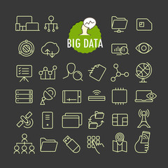 Aufkleber - Different big data icons vector collection. Web and mobile app outline icons set on dark