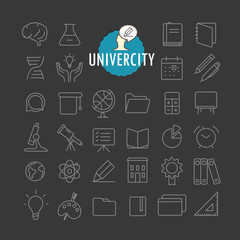 Aufkleber - Different education icons vector collection. Web and mobile app outline icons set on dark background