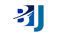 BJ Negative Space Square Swoosh Letter Logo