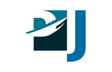 PJ Negative Space Square Swoosh Letter Logo