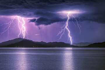 thunderstorm on a mountain lake/severe thunderstorm on a mountain lake, bukhtarma reservoir, eastern