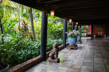 The Patio With Beautiful Garden Of Jim Thompson House Museum In Bangkok, Thailand.