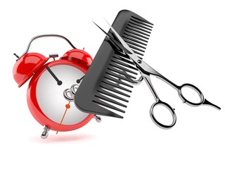 Sticker - Barber scissors with comber with alarm clock