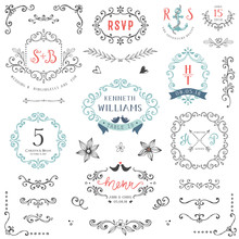 Hand Drawn Rustic Wedding and Save The Date Collection With Typographic Design Elements. Vector Illustration.