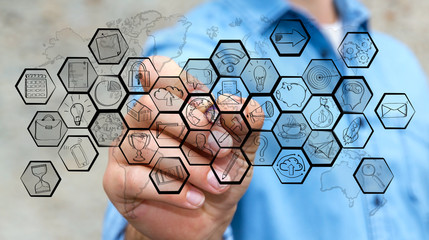 Businessman drawing multimedia hand-drawn interface