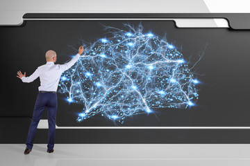 Poster - Businessman using digital brain interface on a board 3D rendering