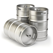 Metal Beer Kegs Isolated On White Background.