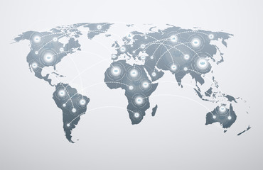 Wall Mural - world map with global connections. concept of connecting people to network around the world.