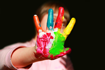 Wall Mural - Cute little kid with painted hands