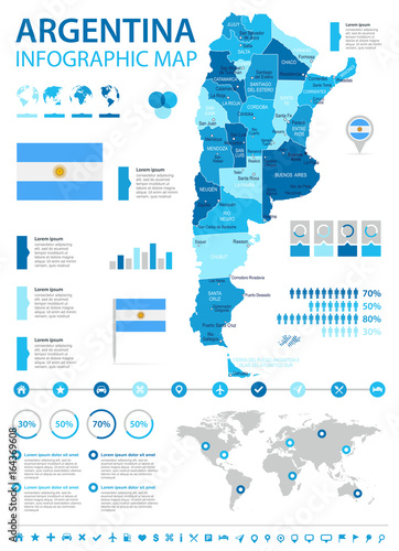 Cuadros en Lienzo Argentina - infographic map and flag - illustration