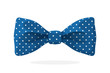 Blue bow tie with print a polka dots. Vector illustration in cartoon style. Vintage elegant bowtie. Men's clothing accessories.