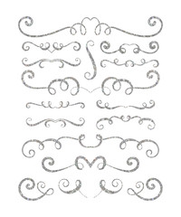 Wall Mural - Set of silver textured hand drawn vignettes