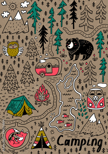 Fotografia Summer camp and national park seamless pattern