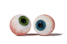 Two Realistic Human Eyeballs With Blue And Green Iris Isolated On White Background