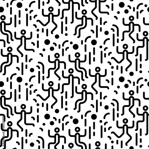 Nowoczesny obraz na płótnie Geometric abstract seamless pattern. People dancing party. Simple motif background. Black and white decoration design