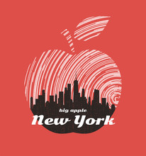 New York Big Apple T-shirt Graphic Design With City Skyline.
