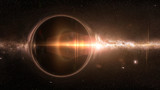 Fototapeta  - black hole with gravitational lens effect and the Milky Way galaxy 
