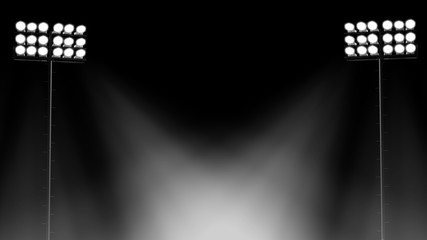 stadium flood lights turned on on a black background 3d render illustration front