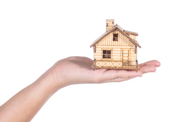 House Wooden in hand - isolated on white background