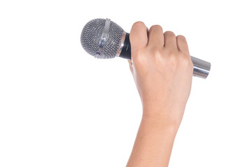 microphone in hand isolated on white