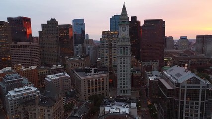 Wall Mural - Aerial video historical buildings and clock tower downtown boston 4k