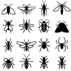 Wall Mural - insects and bugs icons - black series