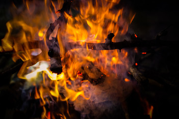 Fire texture with motion blur effect over black background.