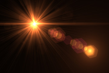 Wall Mural - sunburst with lens flare light over black background. easy to add overlay or screen filter over phot