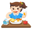 A Little girl happy to eat breakfast in the morning. Isolated vector