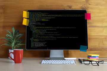 Wall Mural - developer team working laptop computer mobile application softwareand web design online technology c