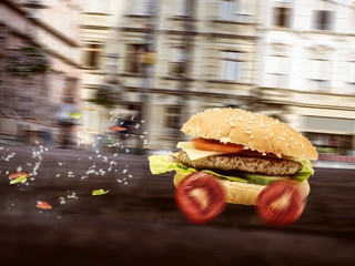 Fast food burger is delivered quickly