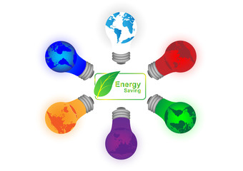 Concept and idea green leaf icon label infographic with color lamp. Vector EPS10