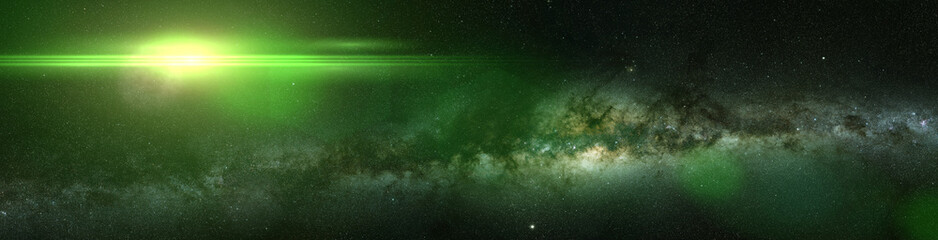 bright green star and the milky way galaxy