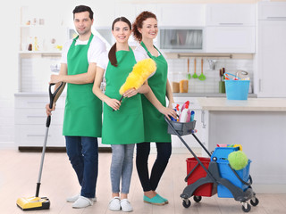 Wall Mural - Cleaning service team working in kitchen