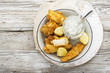 Fish dish - Cod in beer batter with tar tar sauce for a healthy and comfortable diet