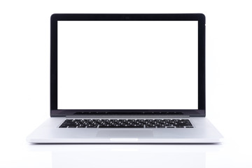 Laptop with blank screen isolated on white background